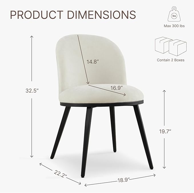 KISLOT Dining Chairs Set of 6, Fabric Upholstered Dining Room Chairs with Ergonomic Backrest & Metal Legs, Modern Kitchen Side Chairs for Home, Restaurant, and Café, Dove, 2 Boxs