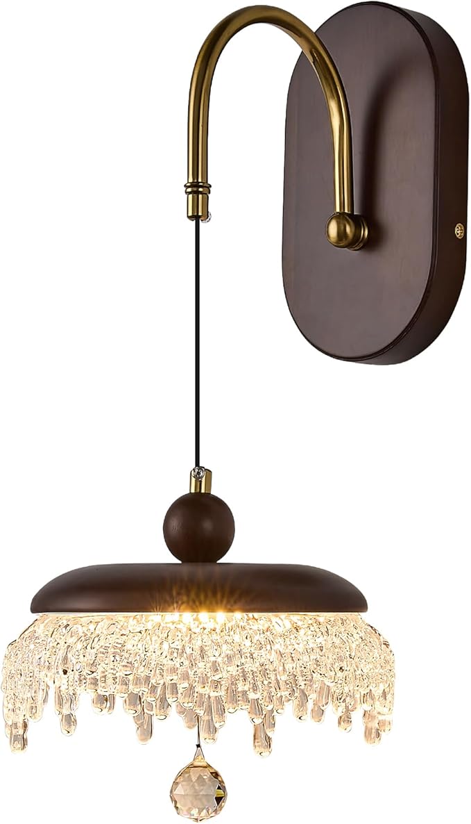 LED Wall Sconce,Wood Wall Light Fixtures,8" Indoor Hardwired Wall Light,Vintage Scones Lighting for Bedroom Living Room Bathroom Dining Room Hallway (1 Pack)