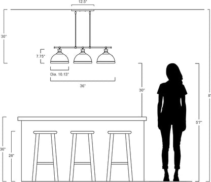 JONATHAN Y 36" Oil Rubbed Bronze 3-Light Iron Linear Pendant Light, Industrial Modern Farmhouse Fixture for Kitchen Island Dining Room, Adjustable Height, LED Bulbs Included JYL1117A