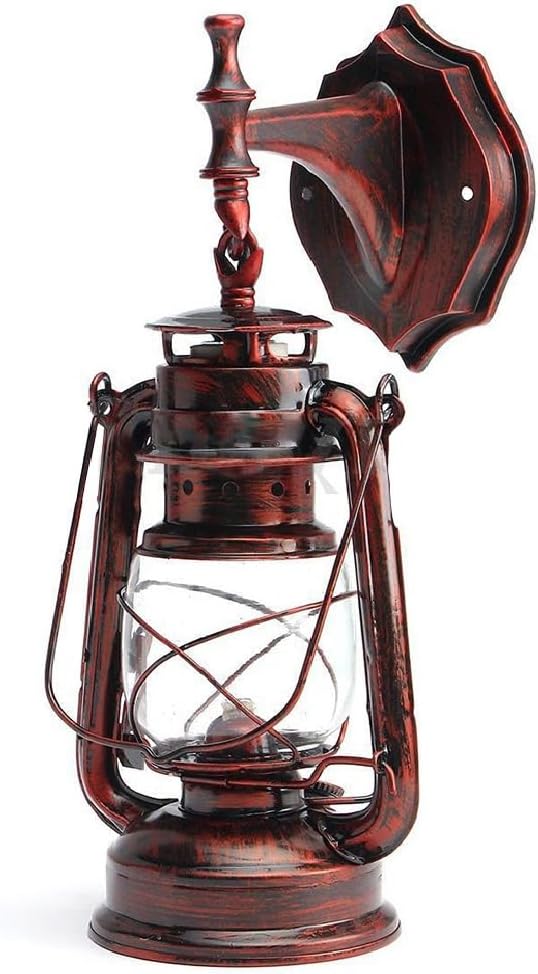 Rustic Wall Sconce Lantern Light, Western Light Fixtures, Vintage Wall Lamp, Farmhouse Wall Light Fixtures, Indoor Old Fashioned Lantern for Hallway Farmhouse Loft (Red Bronze, 1pc)