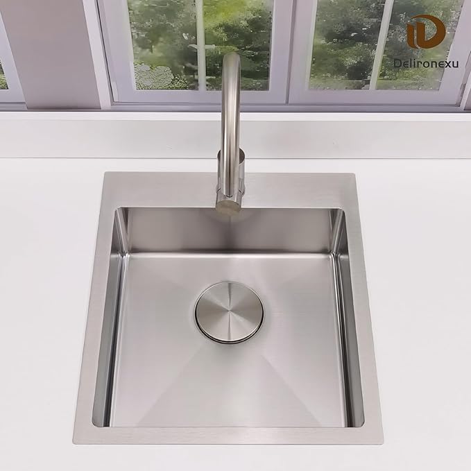 17 Inch Bar Sink Drop In – Delironexu Small Kitchen Sink, Modern 18 Gauge Stainless Steel sink with Brushed Finish, 17"x19"x6" Single Bowl kitchen Sinks for RV, Prep, and Outdoor Use
