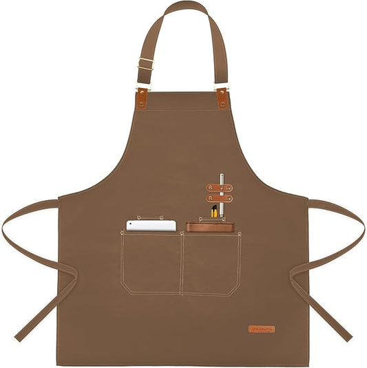APRONPANDA Chef Apron for Men Women with Pockets Adjustable Strap, Water Repellent Apron for Cooking, Baking