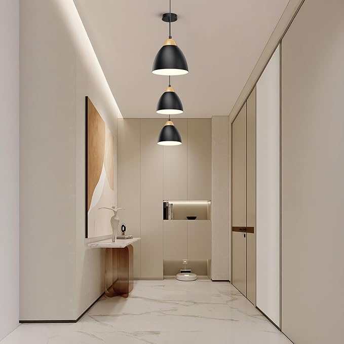 3 Pack Pendant Lights for Kitchen Island, 5.9" Cone Metal Shade Adjustable Height Black Small Hanging Lamps for Dining Room Light Fixtures Over Table Modern Ceiling Fixture