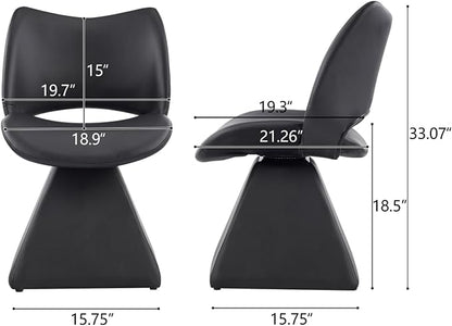 Swivel Dining Chair Upholstered Faux Leather Accent Seat with Curved High Back, Cushioned Foam Padding, Solid Wood and Metal Base, Modern Armless Side Chair for Kitchen Island Vanity Desk (Black)
