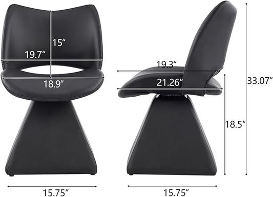 Swivel Dining Chair Upholstered Faux Leather Accent Seat with Curved High Back, Cushioned Foam Padding, Solid Wood and Metal Base, Modern Armless Side Chair for Kitchen Island Vanity Desk (Black)