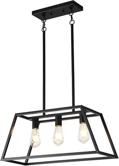 Kitchen Lighting Fixtures Ceiling Hanging Modern Linear Hanging Matte Black 3-Light Industrial Pendant Lighting for Kitchen Island