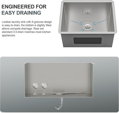 Lordear 21 Inch Laundry Sink Stainless Steel 21x18x12 Undermount Sink Single Bowl 16 Gauge Stainless Steel Deep Laundry Room 12 Inch Deep Utility Sinks