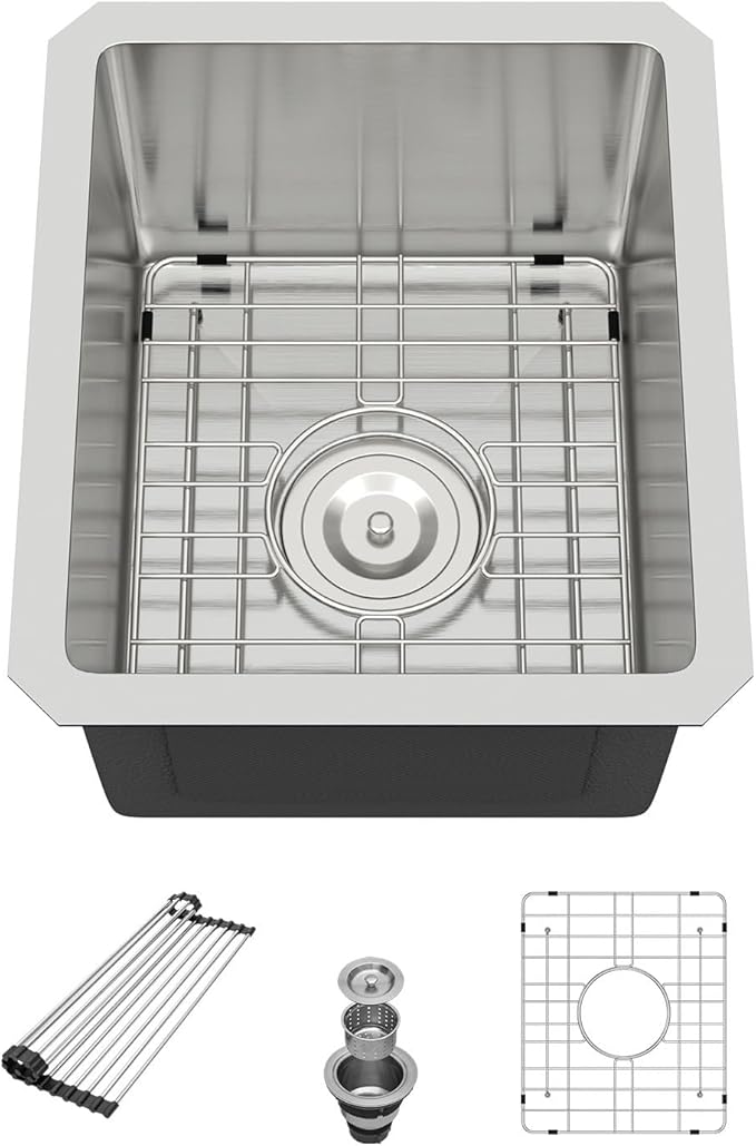 13 Inch Undermount Sink - Beslend 13”x15”x9” Undermount Stainless Steel Kitchen Sink 16 Gauge Single Bowl Kitchen Sink 9 Inch Deep BarPrep Sink Basin, 13Inx15Inx9In