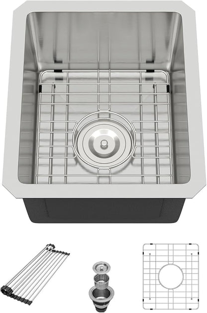 13 Inch Undermount Sink - Beslend 13”x15”x9” Undermount Stainless Steel Kitchen Sink 16 Gauge Single Bowl Kitchen Sink 9 Inch Deep BarPrep Sink Basin, 13Inx15Inx9In