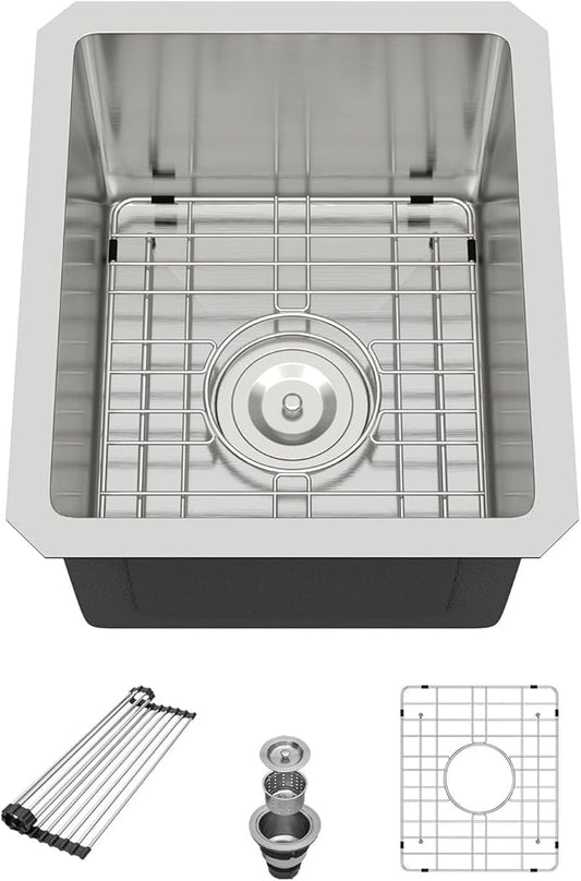 13 Inch Undermount Sink - Beslend 13”x15”x9” Undermount Stainless Steel Kitchen Sink 16 Gauge Single Bowl Kitchen Sink 9 Inch Deep BarPrep Sink Basin, 13Inx15Inx9In