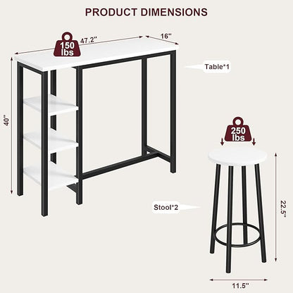 Amvove Bar Table and Chairs Set for 2, Kitchen Island with Storage Shelves Kitchen Table with 2 Bar Stools Counter Height Dining Table Set Breakfast Nook for Small Space & Kitchen,High Top Table