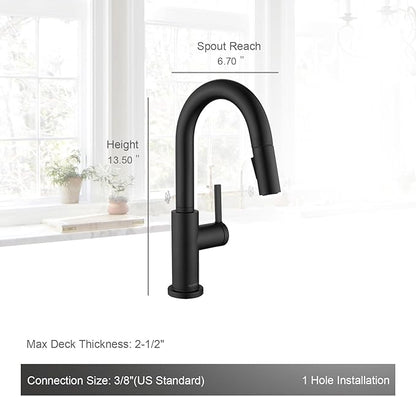 AguaStella AS32MB Matte Black Bar Faucet or Prep Kitchen Sink Faucet with Pull Down Sprayer and Single Handle