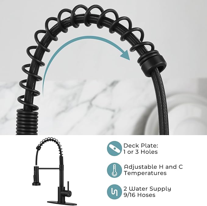 Kitchen Sink Faucet with Soap Dispenser,Commercial Single Handle Kitchen Faucets with Deck Plate (Matte Black)