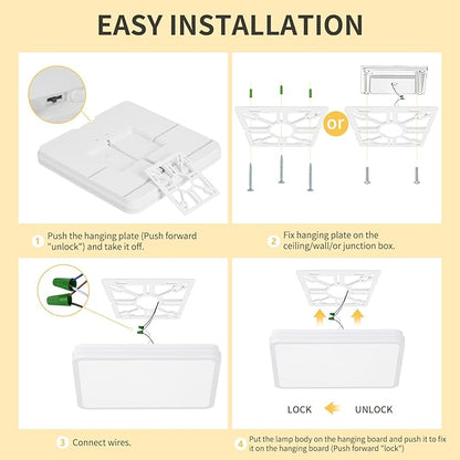 6PK 12 Inch LED Flush Mount Ceiling Light with Side Light, 40W, 2520LM, 3000K/4000K/6000K CCT Selectable, White Square LED Ceiling Light for Hallway, Kitchen, Bedroom, Laundry Room