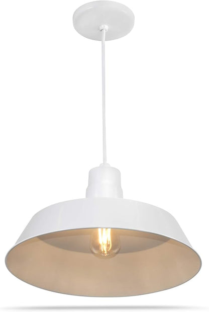 14-inch Industrial White Pendant Barn Light Fixture with 10ft Adjustable Cord, Ceiling-Mounted Vintage Hanging Light Fixture for Indoor Use, 120V Hardwire, E26 Medium Base LED Compatible, UL Listed
