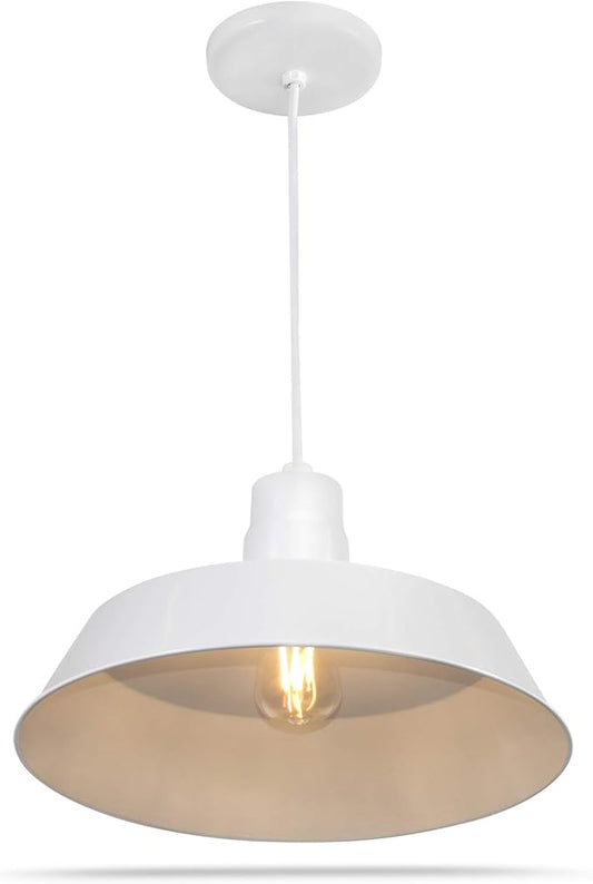 14-inch Industrial White Pendant Barn Light Fixture with 10ft Adjustable Cord, Ceiling-Mounted Vintage Hanging Light Fixture for Indoor Use, 120V Hardwire, E26 Medium Base LED Compatible, UL Listed