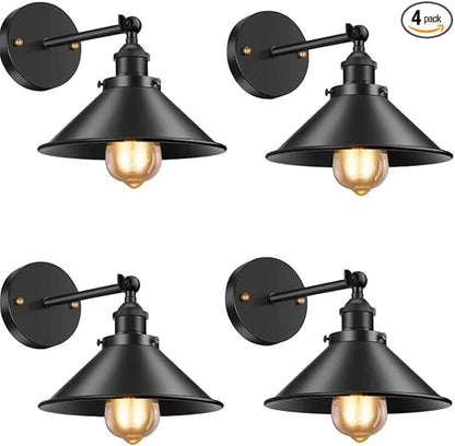 Licperron Black Wall Sconce, Industrial Vintage Wall Sconces Lighting for Bedroom Kitchen Bathroom, 240 Degree Adjustable Rustic Antique Gooseneck Wall Lamp, 4 Pack