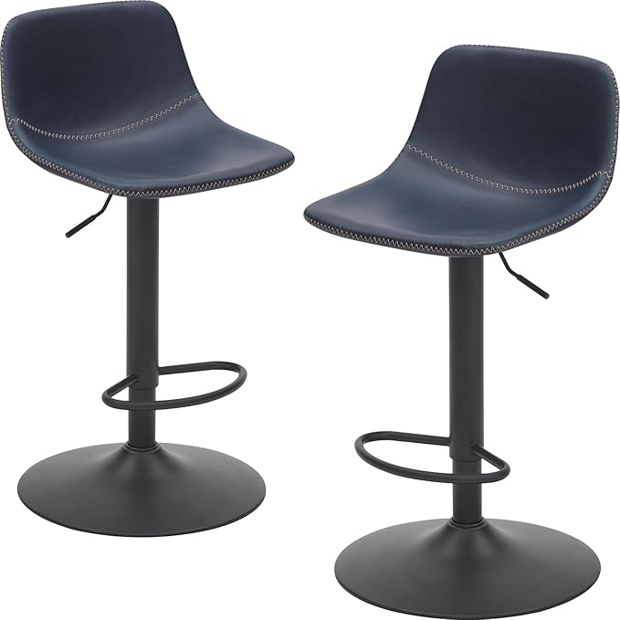 Adjustable Bar Stools Set of 2, Swivel Bar Stools, Bar Height Stools with Back Support Counter Height Bar Chairs Pu Leather Bar Stool for Kitchen Island Rustic Bar stools