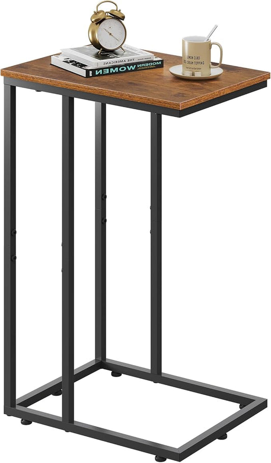 WLIVE Brown Side Tables Living Room, C Shaped End Table for Couch, Sofa and Bed, Large Desktop C Table for Bedroom, Home Office, Small Spaces, Rustic Brown