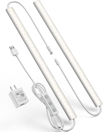 ASOKO HOME Dimmable Wired Under Cabinet Lighting - 2 Pack of 12-Inch Daylight 4000K Linkable USB LED Lights for Kitchen, Desk, Sink, and Workbench