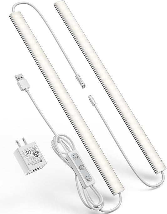 ASOKO HOME Dimmable Wired Under Cabinet Lighting - 2 Pack of 12-Inch Daylight 4000K Linkable USB LED Lights for Kitchen, Desk, Sink, and Workbench