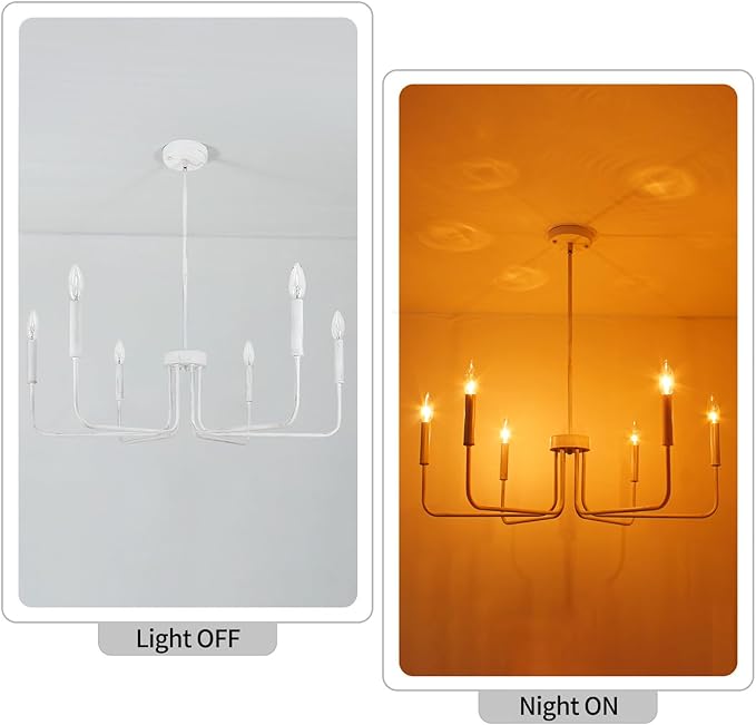 French Country Chandelier, 6-Light Antique White Farmhouse Chandelier for Dining Room Lighting Fixtures Hanging, Industrial Modern Chandelier for Bedroom Foyer Kitchen Living Room Entryway