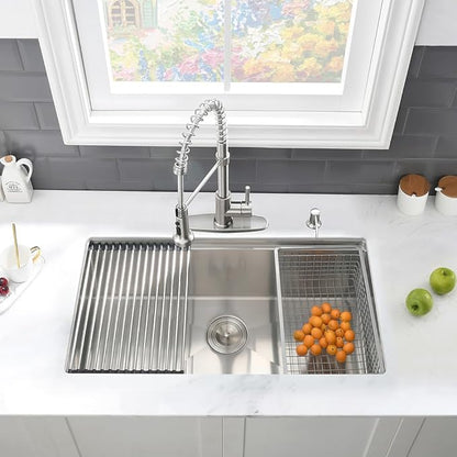 27 Inch Kitchen Sink Undermount-VASOYO 27x19 Stainless Steel Undermount Kitchen Sink Workstation 16 Gauge Deep Single Bowl Under Mount Sinks Basin with Cutting Board
