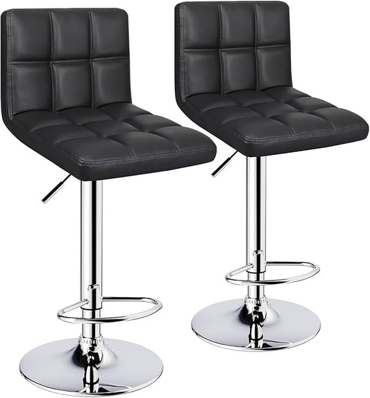 ERGOSEAT 6-Squares Back with Double Needle Adjustable Bar Stools, Set of 2, Black