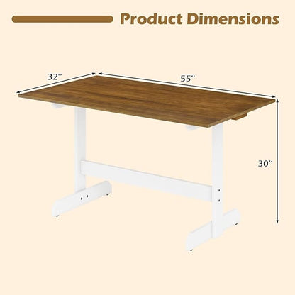 Giantex 55" Dining Table for 4-6, Farmhouse Kitchen Table with H-Shaped Rubber Wood Leg, Adjustable Foot Pads, Rectangular Wood Dinner Tables for Dining Room, Home Office, Living Room, Dinette