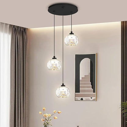 3-Light Crystal Pendant Light Black LED Crystals Ball Chandeleir Enhance Kitchen Island, Bathroom, Bedroom, and Bar