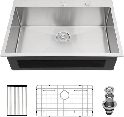 33 Inch Drop In Kitchen Sink - Oumuch 33x22x9 Inch Stainless Steel Kitchen Sinks Single Bowl Drop In Sink 16 Gauge Single Bowl Topmount Sink