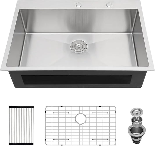 33 Inch Drop In Kitchen Sink - Oumuch 33x22x9 Inch Stainless Steel Kitchen Sinks Single Bowl Drop In Sink 16 Gauge Single Bowl Topmount Sink