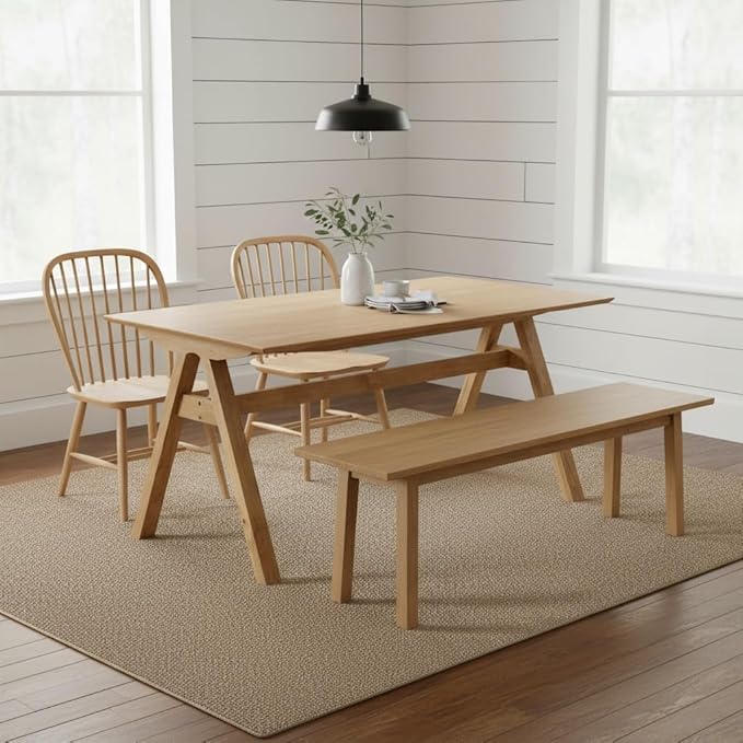 LukeAlon Solid Wood Dining Table 4-6-Seater 59" Large Farmhouse Kitchen Table, Heavy Duty Rustic Style, Natural Wood Dining Room Table for Home, Easy Assembly, Log