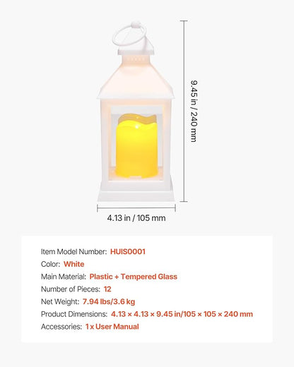VEVOR 12 Pcs Decorative Candle Lantern, LED Electric Flameless Candle, Plastic LED Holder with Glass, Wall Hanging Indoor Porch Lanterns for Wedding Table Party Farmhouse Indoor Decor, White