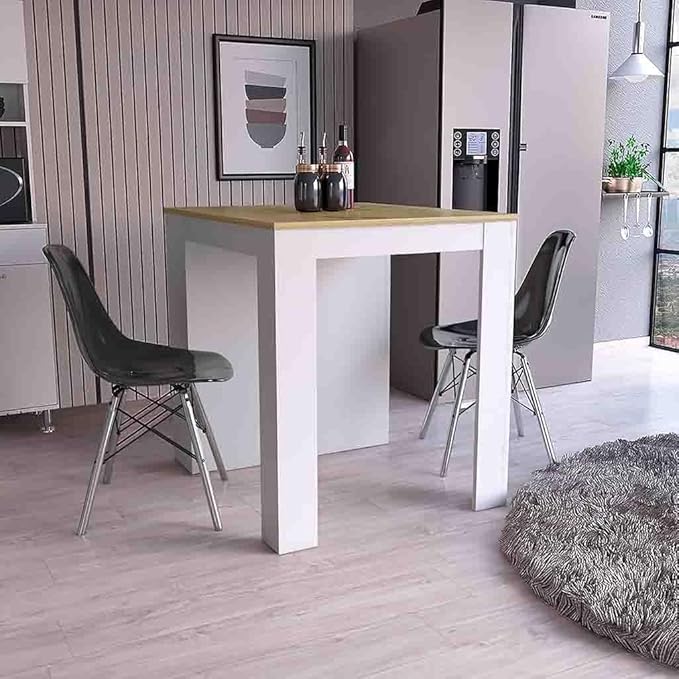 Kitchen Island Table, Two Legs, Three Side Shelves, White/Pine