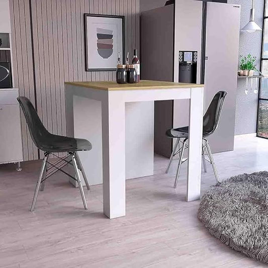 Kitchen Island Table, Two Legs, Three Side Shelves, White/Pine