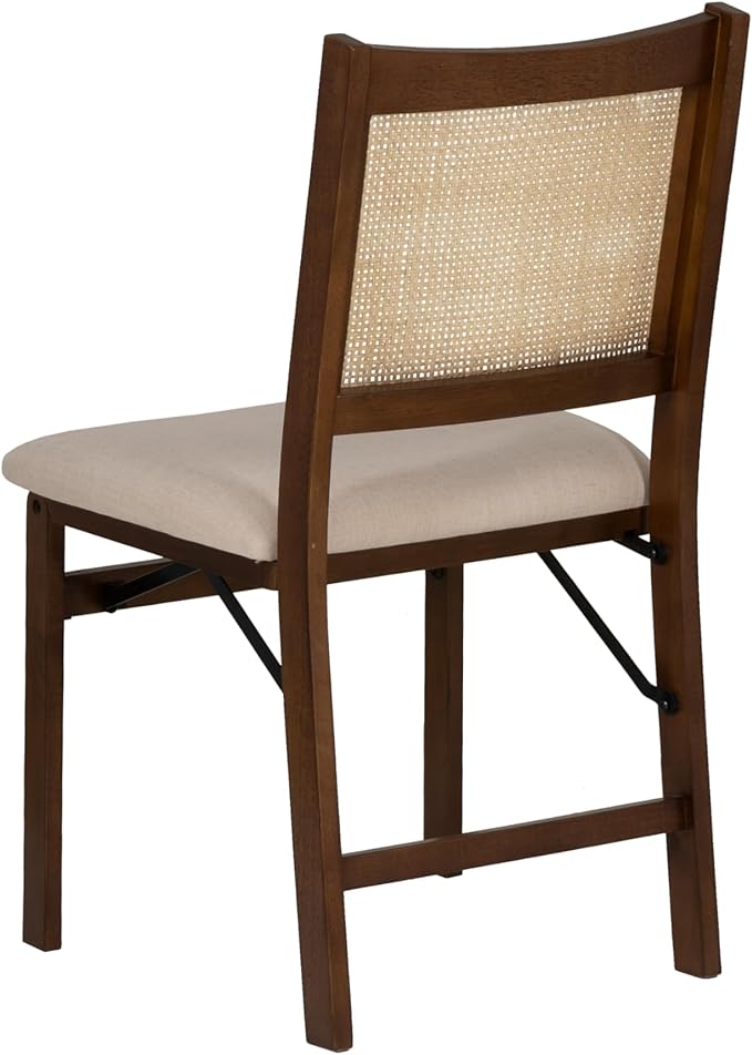 Powell Kasi Brown and Natural Rattan Cane Fully Assembled Foldable Wooden Dining Side Chair