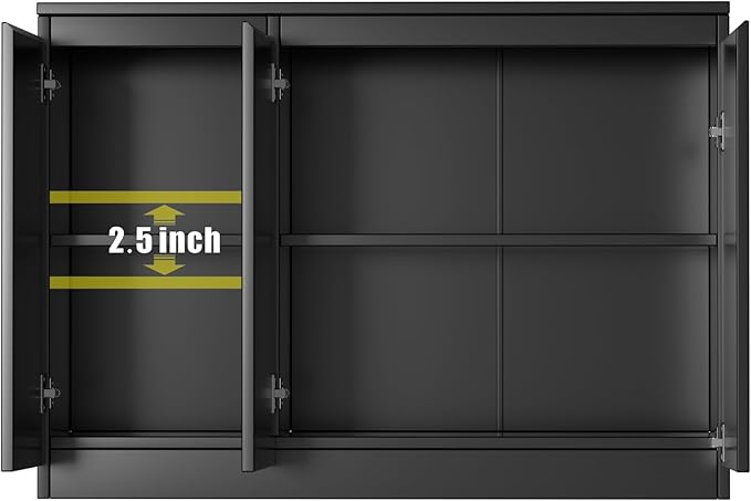 holzart 43" Black Buffet Cabinet Sideboard with Storage - Modern 3-Door Kitchen Cupboard & Coffee Bar Station for Dining Room, Living Room, Entryway - Adjustable Shelves, 43.3" W x 31.5" H