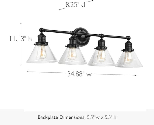 Design House Augustin Vanity Light, 4-Light, Seeded Glass Warm Glow, Dimmable, Up/Down Glow, Easy Installation, E26 Socket, Black, 34.9 in L x 8.3 in D x 11.1 in H, 589044-BLK
