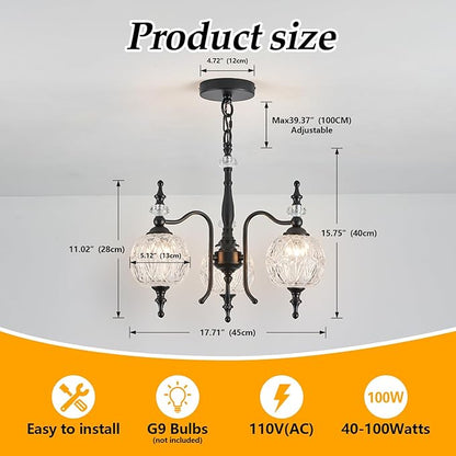 3-Light Black Pendant Light Fixtures, Modern Chandeliers for Kitchen Island Antique Kitchen Island Pendant Light for Farmhouse Living Room Bedroom Hotel