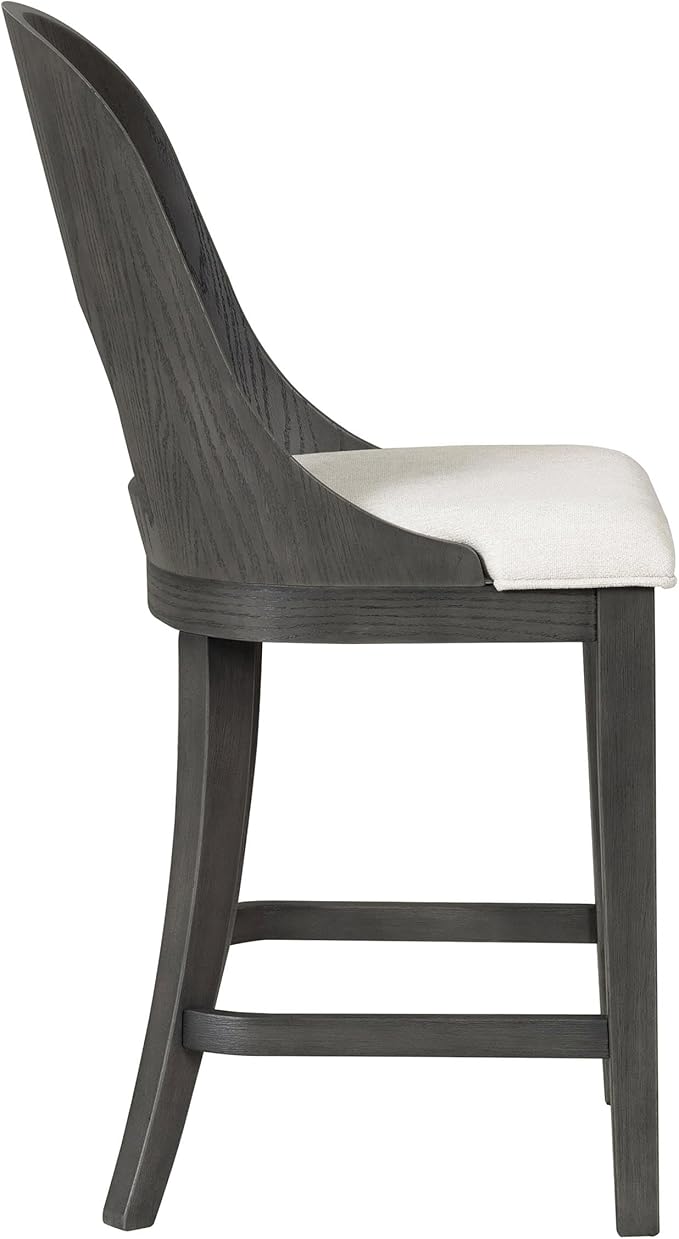 Furniture of America Selyra Modern Solid Wood Counter Height Chairs Set of 2 with Curved Wood Back, Comfortable Upholstered Seating for Dining Room, Home Kitchen, Ash Grey