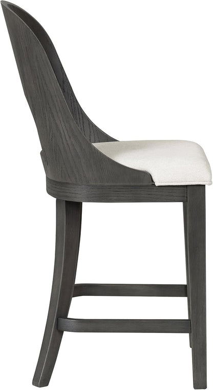 Furniture of America Selyra Modern Solid Wood Counter Height Chairs Set of 2 with Curved Wood Back, Comfortable Upholstered Seating for Dining Room, Home Kitchen, Ash Grey