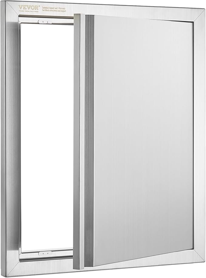 VEVOR Outdoor BBQ Kitchen Door, 18W x 21H Inch Stainless Steel Flush Mount Vertical Door with Recessed Handle, for BBQ Island, Grilling Station, Outside Cabinet