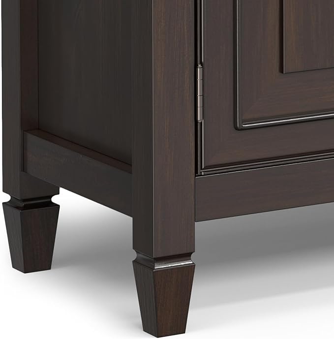SIMPLIHOME Connaught 51-inch Wide Solid Wood Storage Cabinet in Chestnut Brown for the Entryway, Mudroom, 3 Drawers and Adjustable Shelves, Traditional Style, Space-Saving Design