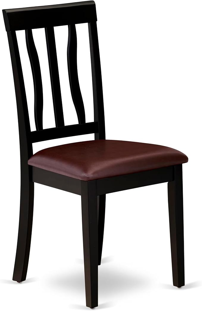 East West Furniture ANTI5-BLK-LC 5 Piece Dining Table Set for 4 Includes a Round Kitchen Table with Pedestal and 4 Faux Leather Upholstered Dinette Chairs, 36x36 Inch, Black & Cherry