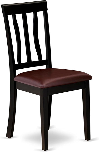 East West Furniture ANTI5-BLK-LC 5 Piece Dining Table Set for 4 Includes a Round Kitchen Table with Pedestal and 4 Faux Leather Upholstered Dinette Chairs, 36x36 Inch, Black & Cherry