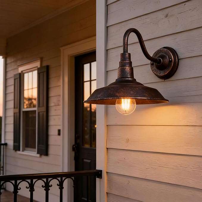 Outdoor Wall Light, 9.8" Iron Art Gooseneck Wall Lanterns, E26 Retro Barn Lights, Indoor and Outdoor Wall Mounted Lighting Waterproof Wall Sconce Light, for Porch, Garage