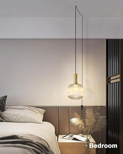 Amber Plug in Pendant Light, Mid Century Modern Hanging Light Fixture with 14.76ft Cord, Vintage Gold Hanging Lamp Plug in Chandelier Lighting for Bedroom, Living Room, Kitchen, Dining Room