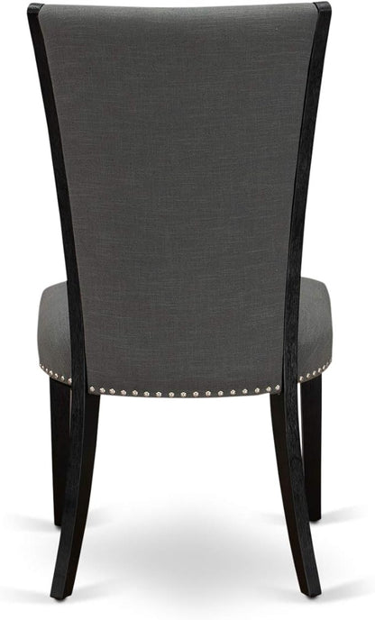 East West Furniture VEP6T50 Verona Parson Dining Chairs - Nailhead Trim Dark Gotham Linen Fabric Padded Chairs, Set of 2, Wirebrushed Black
