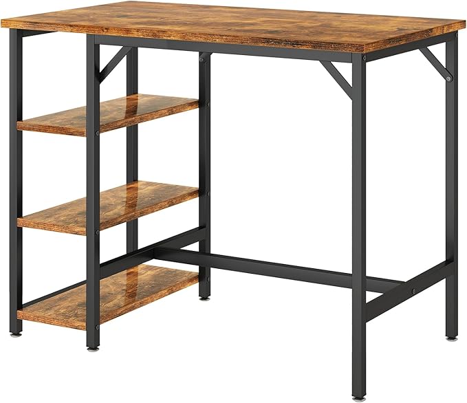 IBUYKE 40”H Bar Table with 3 Storage Shelves, High Dining Table for Kitchen, Rustic Brown Counter Table, Industrial Standing Computer Desk UTMJ054H